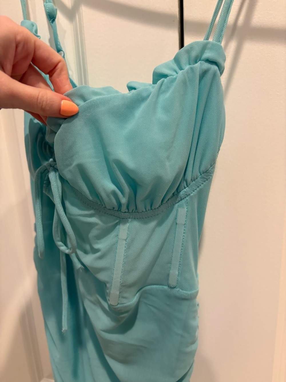 NWT Showpo Riley Ruched Mini Dress in Teal Size S - Picture 7 of 8